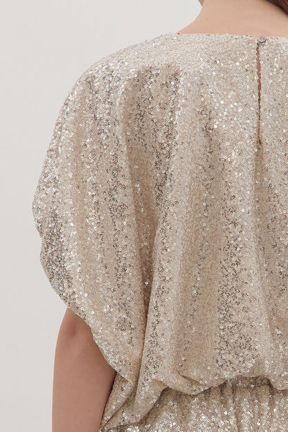 Sequin bubble hem short sleeve top