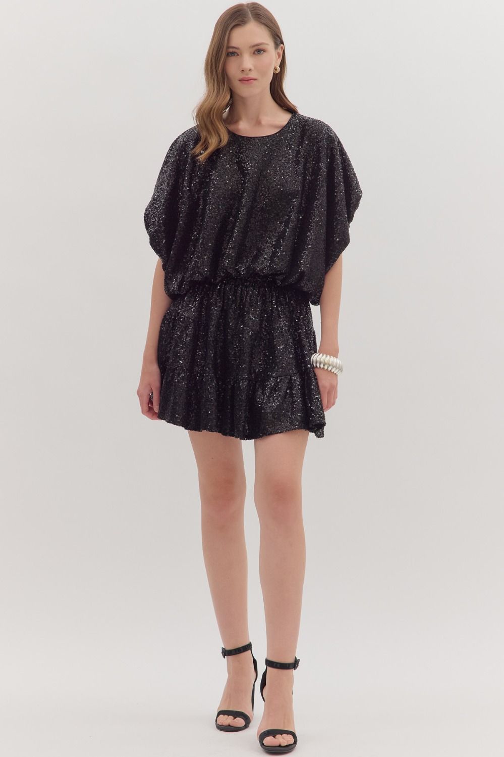 Sequin bubble hem short sleeve top