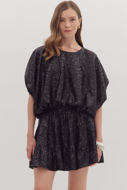 Sequin bubble hem short sleeve top