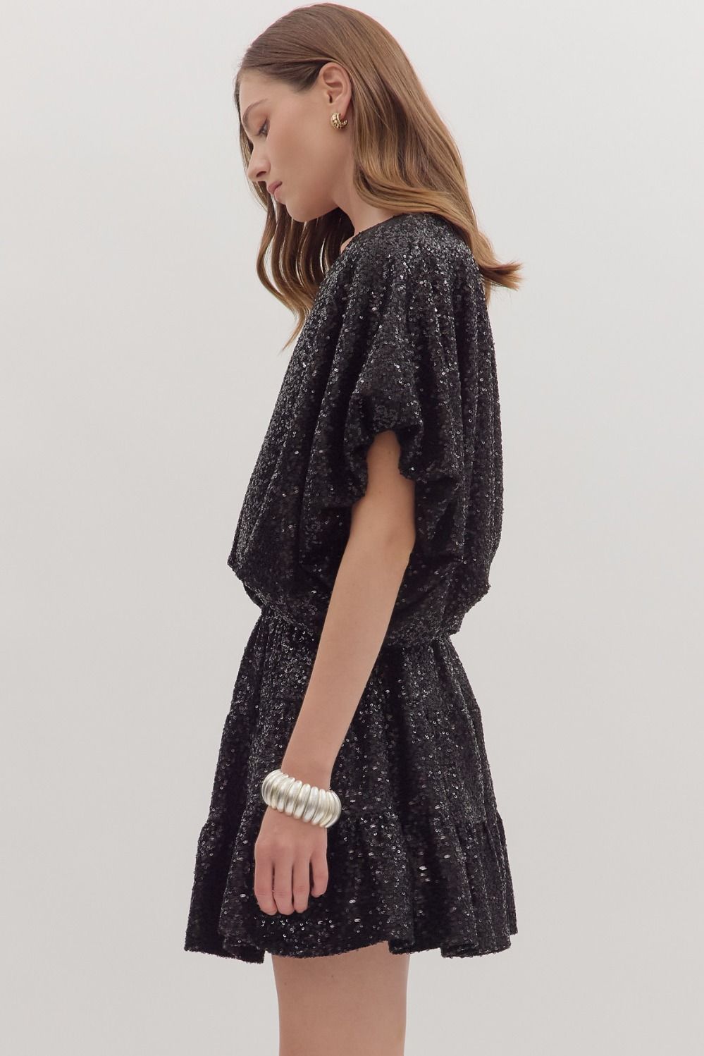 Sequin bubble hem short sleeve top