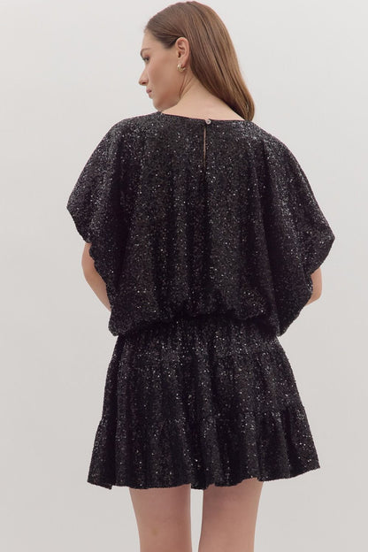 Sequin bubble hem short sleeve top