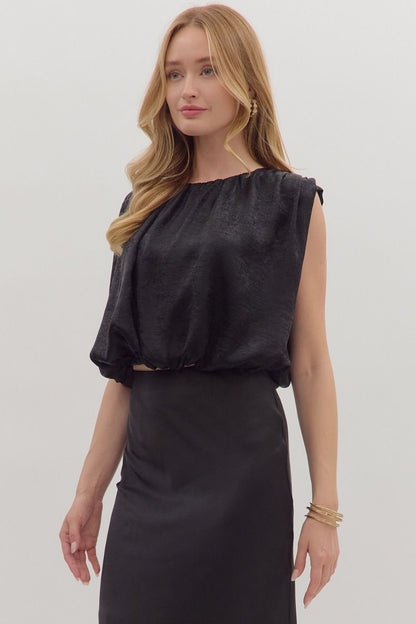 satin bubble hem sleeveless top