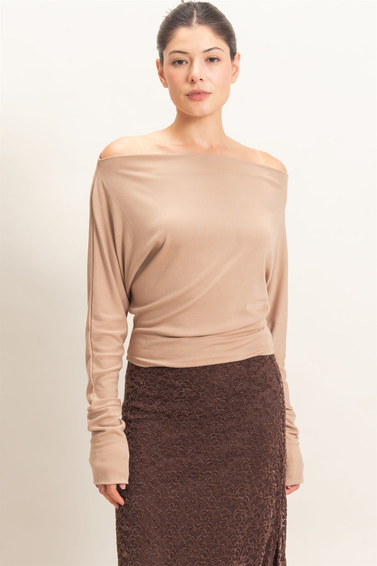 Wide Boat Neck Dolman Sleeve Top