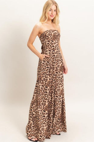 Leopard Print Strapless Jumpsuit