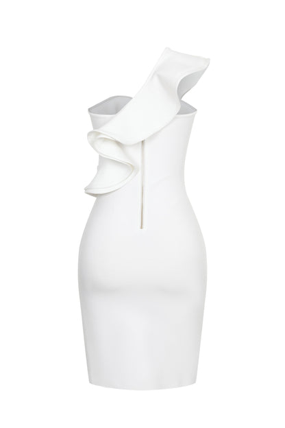 ruffle bandage bodycon dress Lola Strapless Ruffle Bandage Dress In White