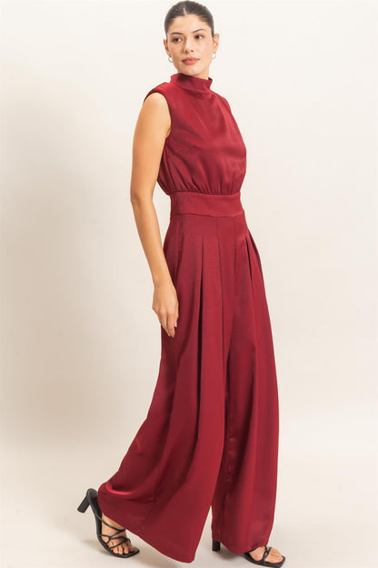 Sleeveless Mock Neck Wide Leg Jumpsuit