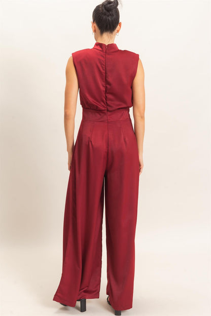 Sleeveless Mock Neck Wide Leg Jumpsuit