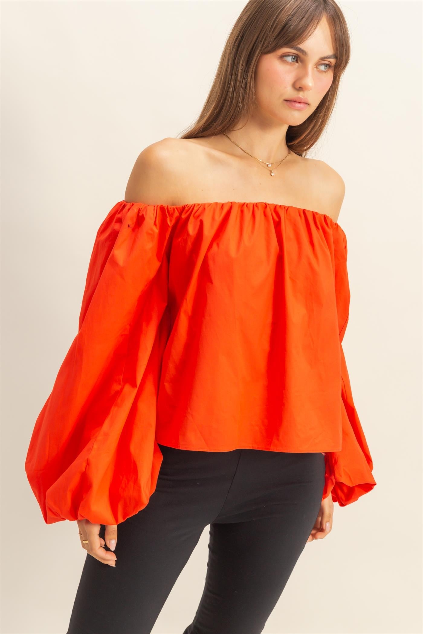 Off The Shoulder Bubble Sleeve Woven Blouse