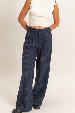 Pinstripe Wide-leg Trousers