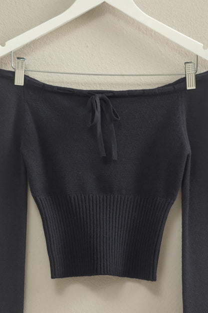 Ribbon Tie Detailed Off The Shoulder Sweater Top