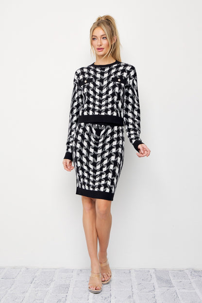 Houndstooth Knit Skirt