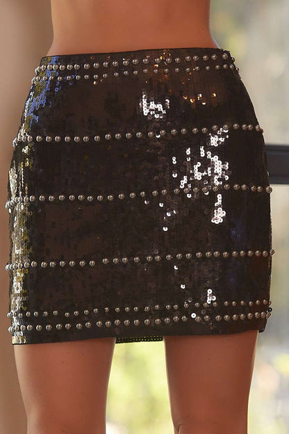 Studded Sequin Mini Skirt