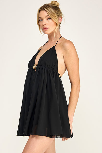Chiffon Plunging V-neck Flowing Mini Romper