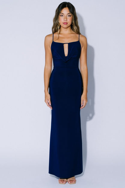 Keyhole Cowl Neck Open Back Sleeveless Maxi Dress