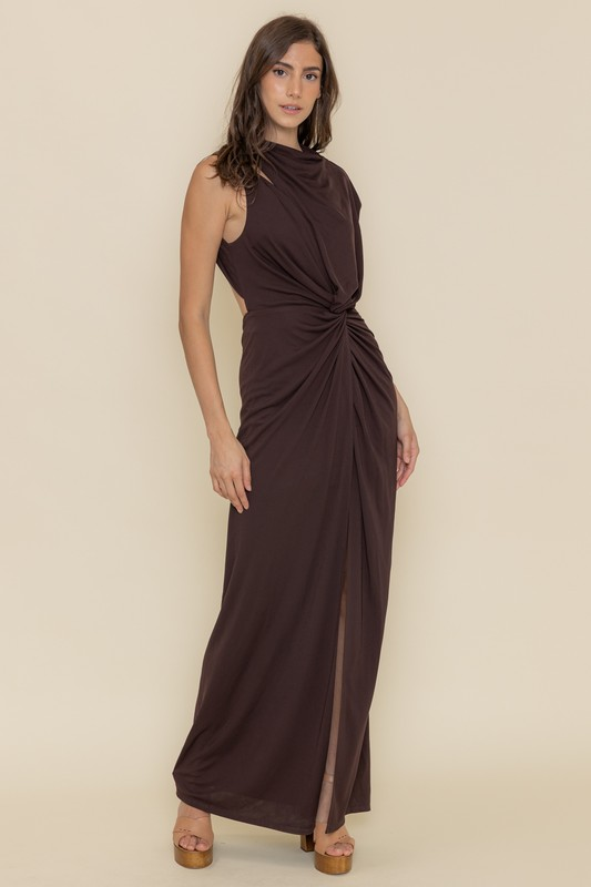 cupro mock neck cutout maxi dress