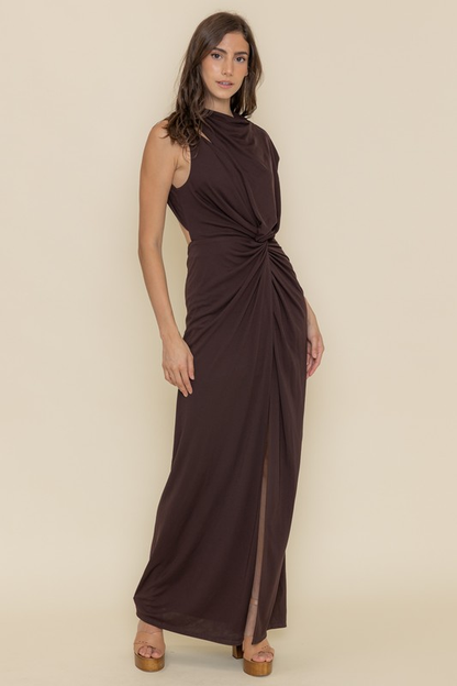 cupro mock neck cutout maxi dress