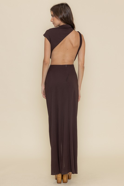 cupro mock neck cutout maxi dress