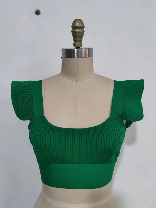 knit ruffle sleeve crop top