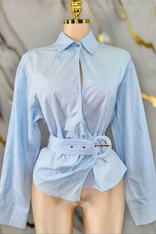 buckle wrap collared shirt