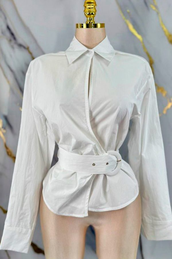 buckle wrap collared shirt