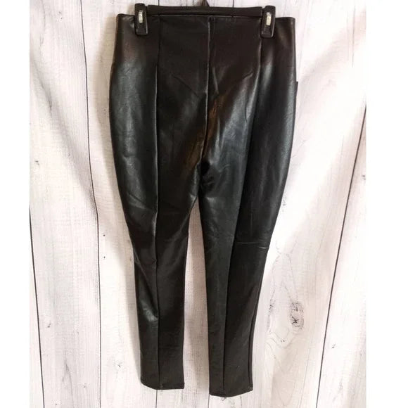 Tummy Sculpt Faux Leather High Waist Pull On Skinny Pant