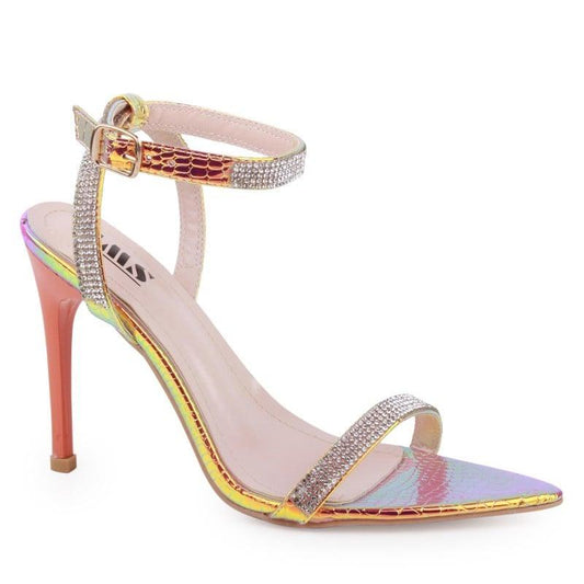 metallic snakeskin rhinestone strap high heel sandal - RK Collections Boutique