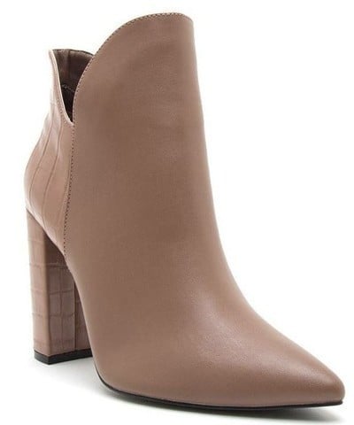 crocodile grain chunky heel bootie