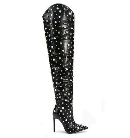pearl & rhinestone studded over the knee boots