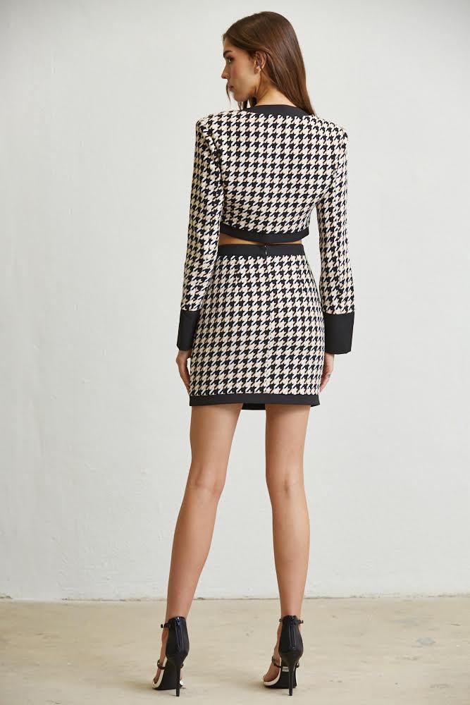2pc cropped houndstooth top & skirt set