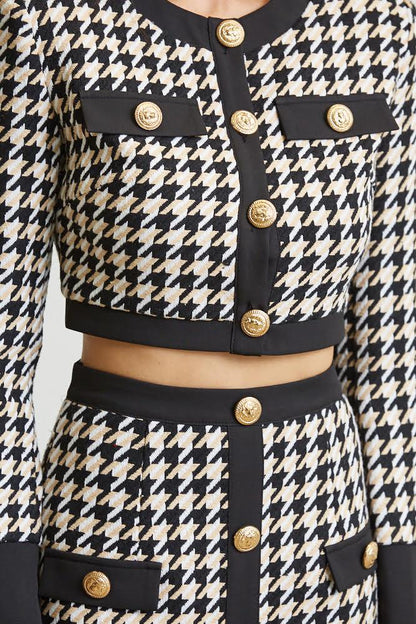 2pc cropped houndstooth top & skirt set - RK Collections Boutique