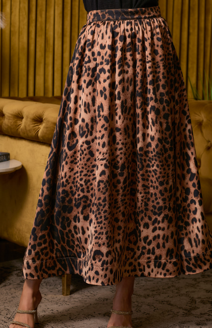 accordion pleated leopard maxi skirt