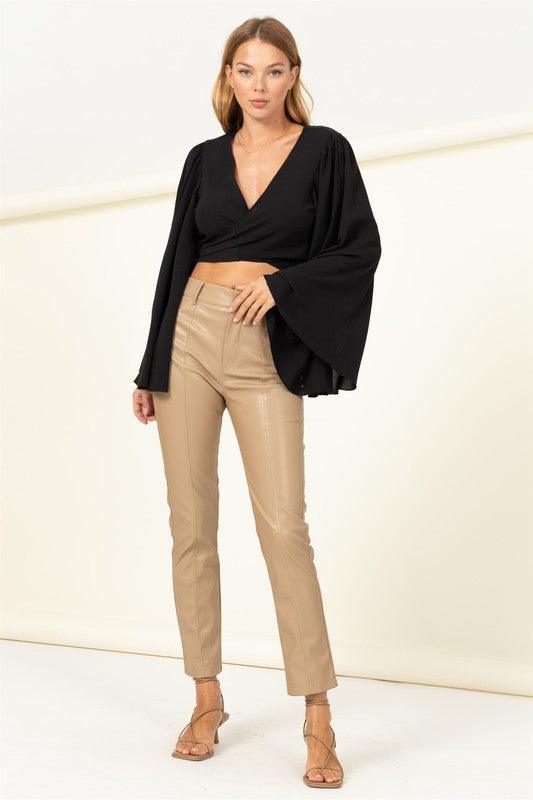 bell long sleeve wrap tie crop top - RK Collections Boutique