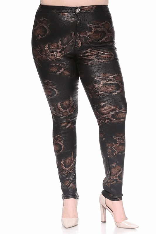 PLUS snakeskin high waist stretch faux leather skinny jeans - tarpiniangroup