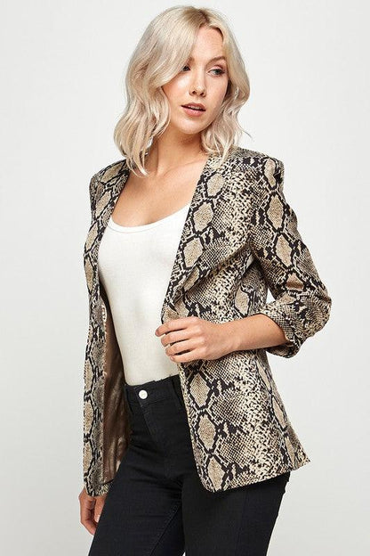Snakeskin Cuffed 3/4 Sleeve Blazer - RK Collections Boutique