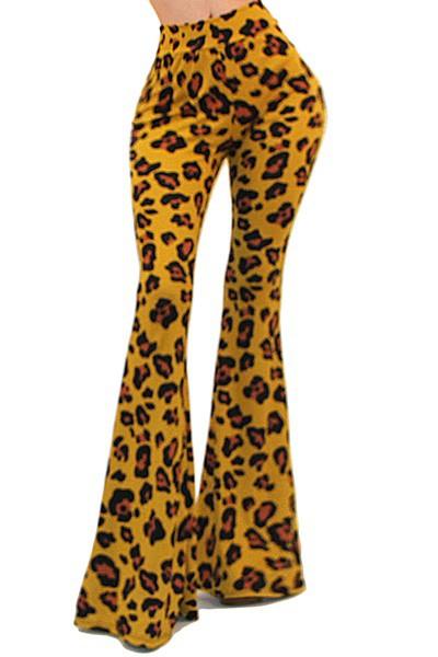 leopard pull on bell bottom pants - RK Collections Boutique