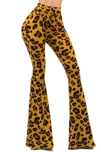 leopard pull on bell bottom pants - RK Collections Boutique