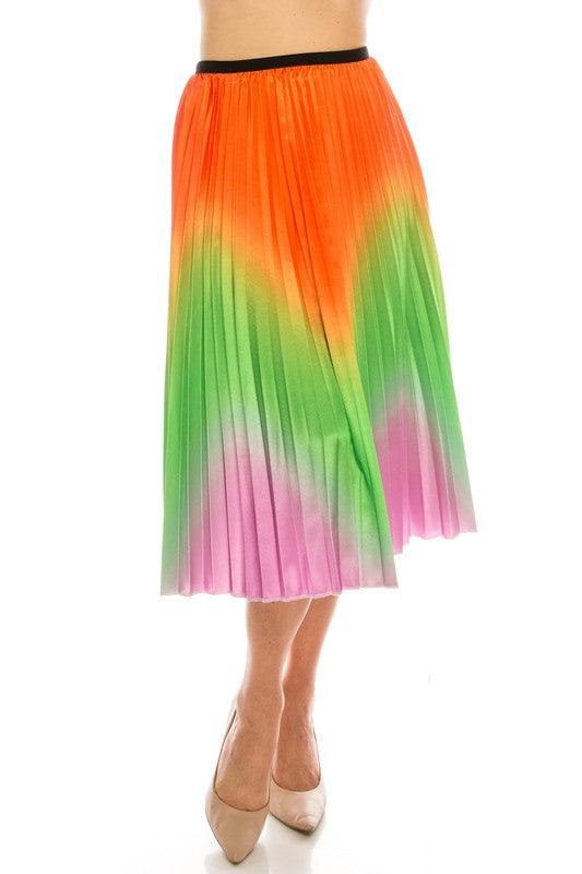 Tri-color pleated midi skirt