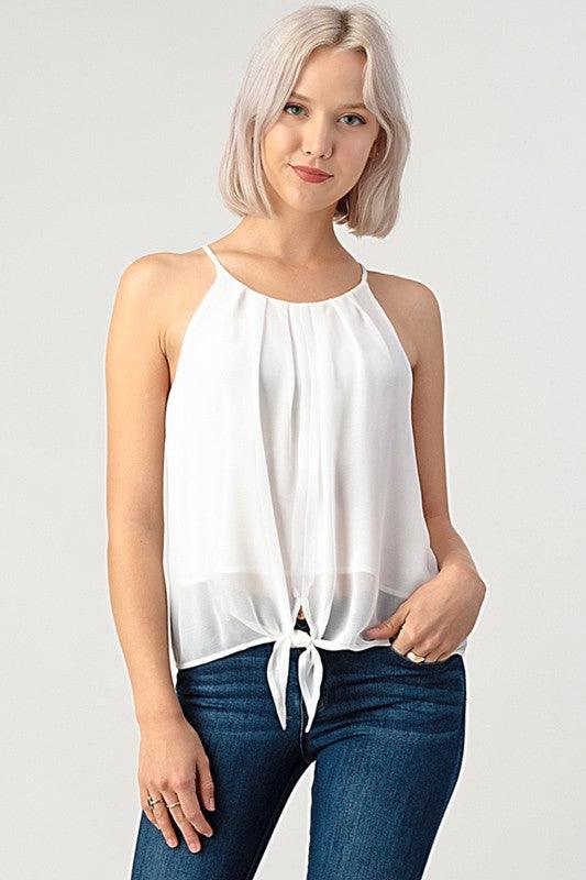 Chiffon Double Layered Tie Front Top