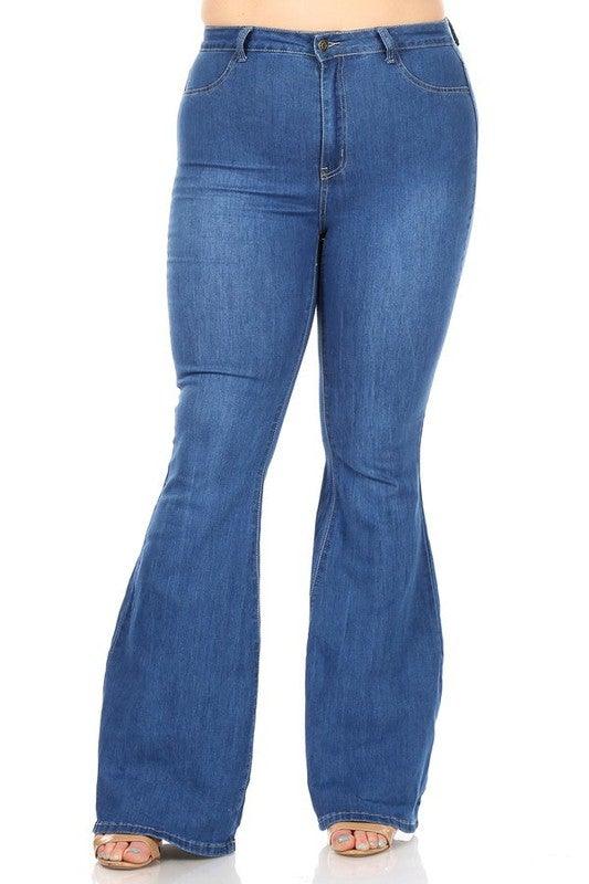 PLUS High waist bell bottom jeans-Jeans-JC & JQ-Mid Wash-GP3317P-1XL-RK Collections Boutique