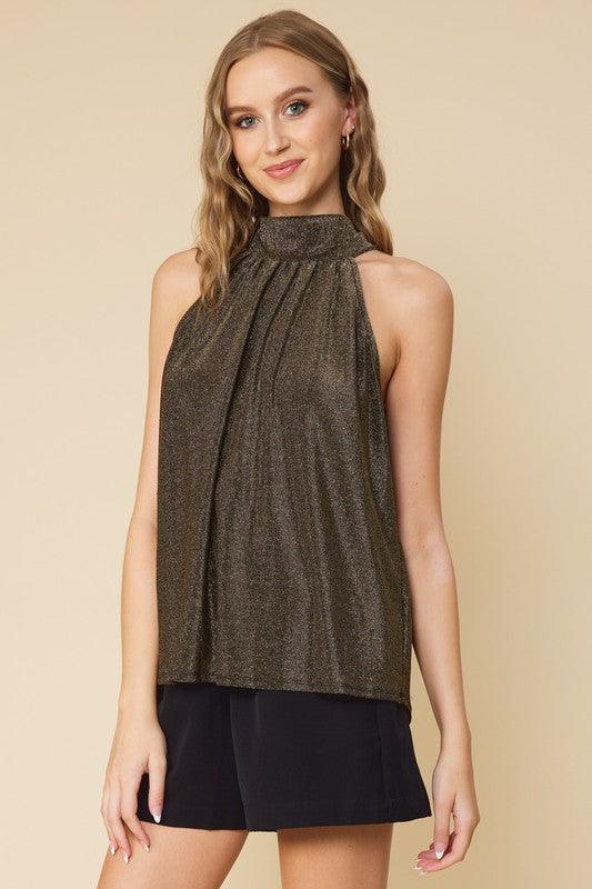 lurex shimmer high neck sleeveless top - RK Collections Boutique