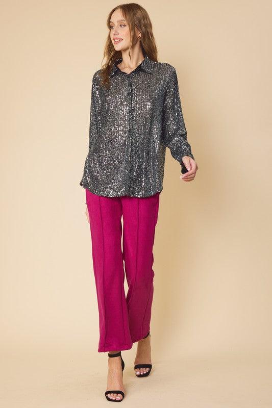 sequin button down shirt - RK Collections Boutique