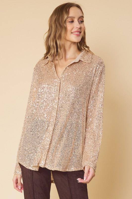 sequin button down shirt - RK Collections Boutique