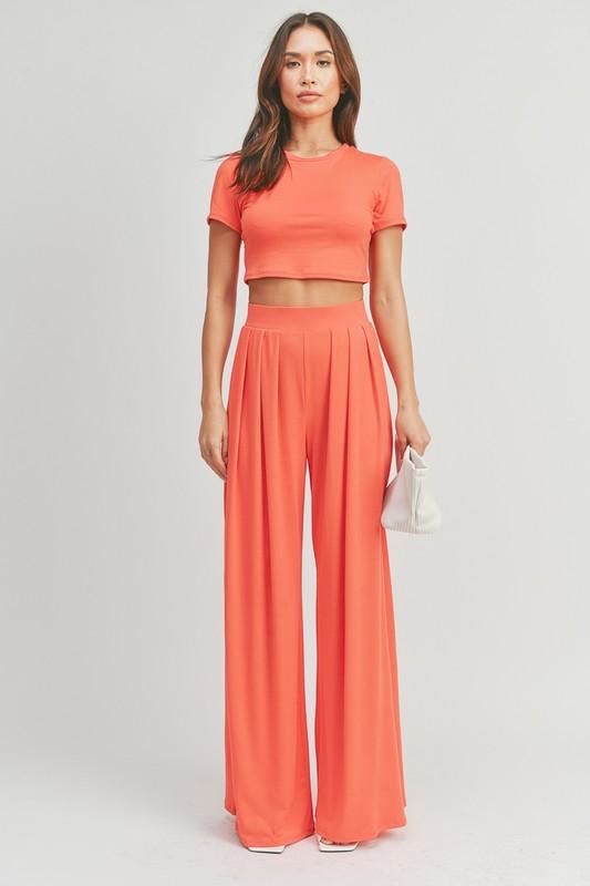 short sleeve crop top & palazzo pant set - RK Collections Boutique