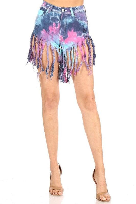 high waist stretchy fringe jean shorts - RK Collections Boutique