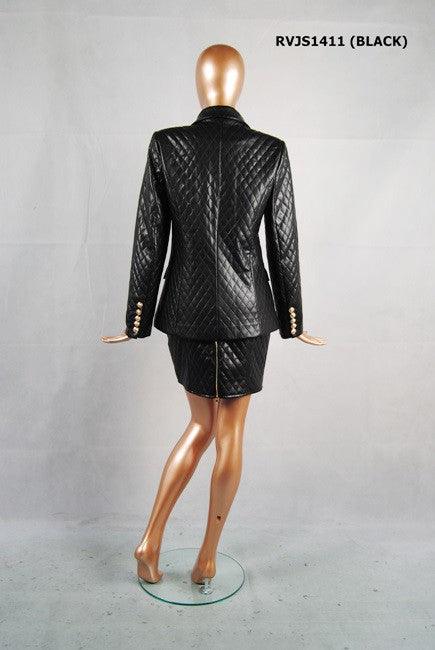 faux leather quilted blazer