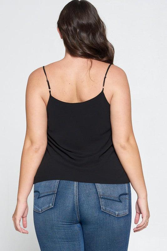 Plus Bubble Crepe Solid Cowl Necked Camisole Top - RK Collections Boutique