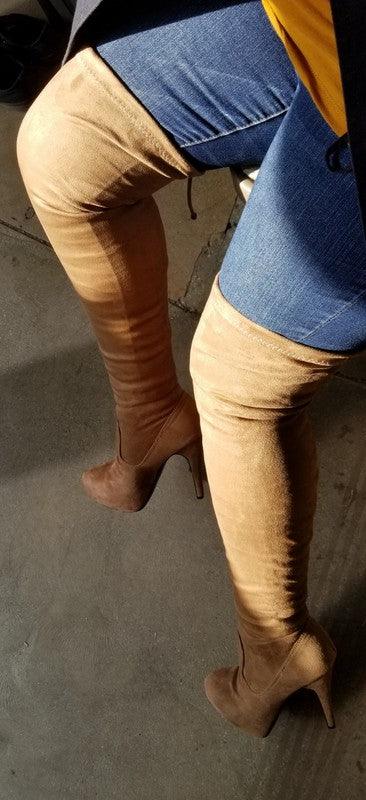 suede over the knee platform stiletto boot