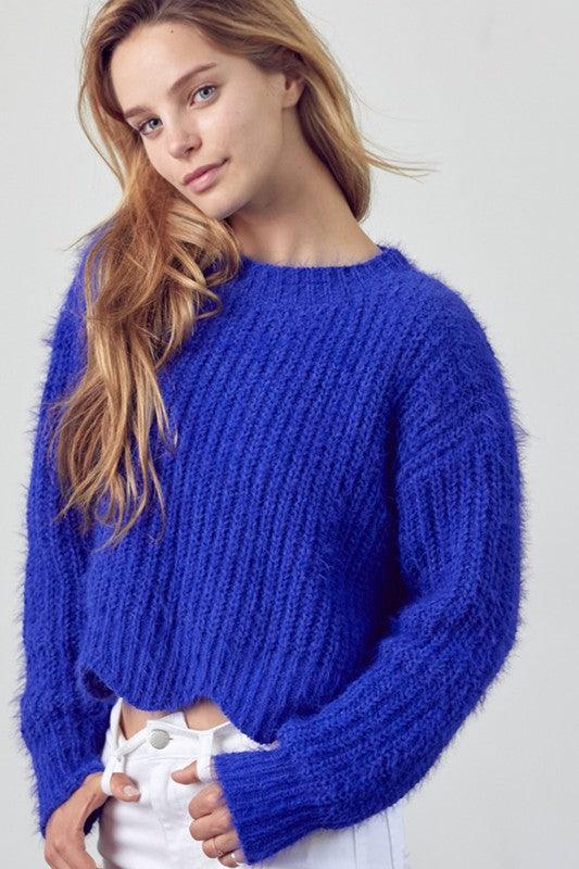 long sleeve acrylic scalloped sweater