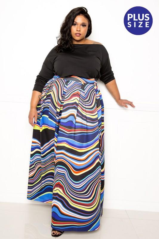PLUS wavy line print maxi skirt - RK Collections Boutique
