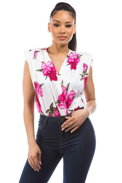 floral sleeveless surplice bodysuit - RK Collections Boutique